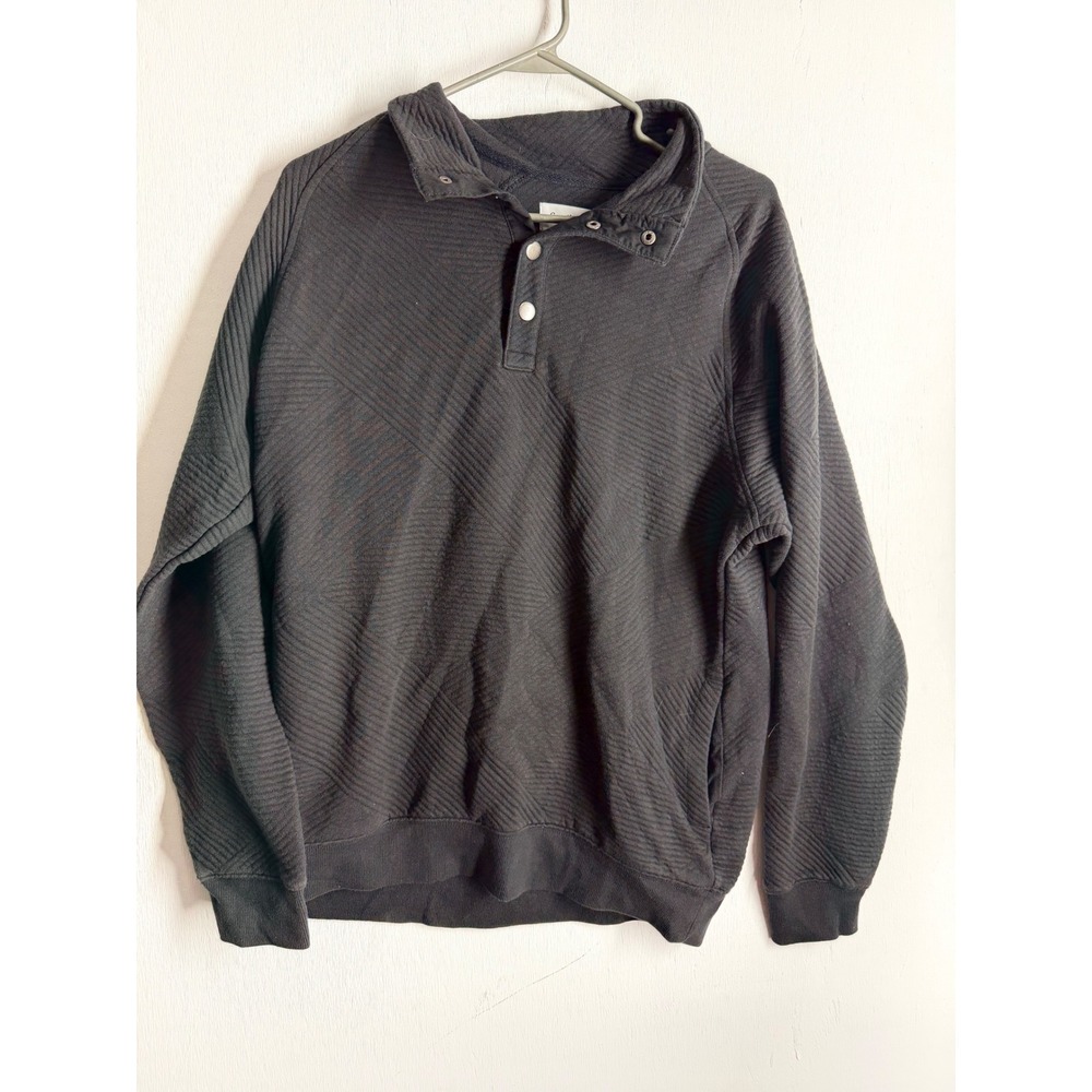 Goodfellow & Co Mens Black Quilted Mock Neck Pullover Snap Sweatshirt Size M